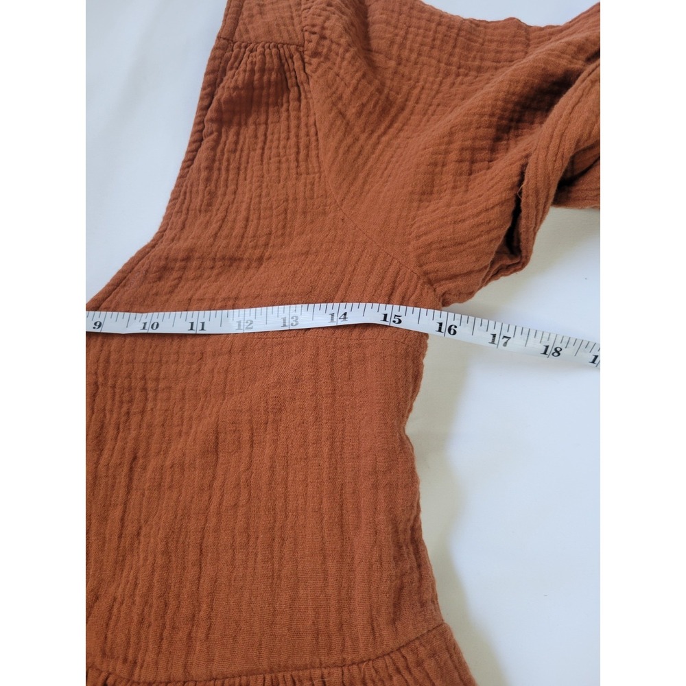 Madewell Double Gauze Midi Dress Cotton Pockets V Neck Burnt Orange Minimalist - Picture 5 of 10